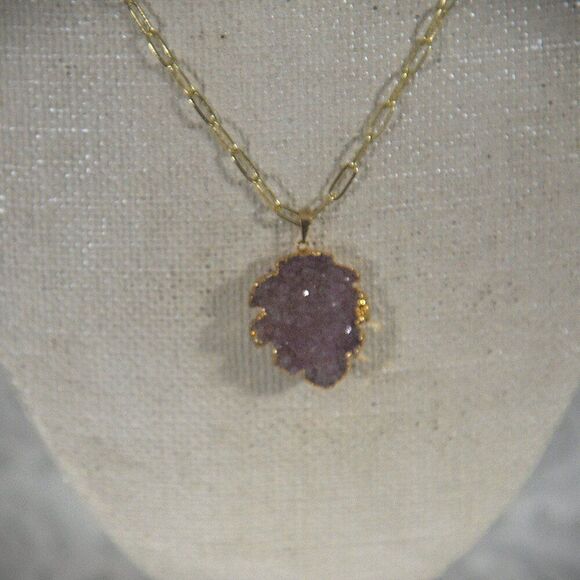 Hespera Jewelry - Hespera Amethyst Druzy Paperclip Necklace 15" Length
